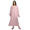 thumbnail image 1 of Moomaya Solid Long Sleeve Maxi Nightdress Button Down Cotton Sleepwear Gown, 1 of 6