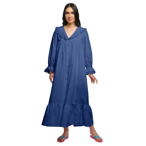 Moomaya Solid Nightdress For Ladies Cotton Ruffled Border Nursing Nightwear
