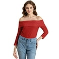 thumbnail image 1 of Moomaya Solid Off-Shoulder Tops, Womens Full Sleeve Casual Vacation Top, 1 of 9