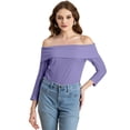 thumbnail image 1 of Moomaya Solid Off-Shoulder Tops, Womens Full Sleeve Casual Vacation Top, 1 of 9