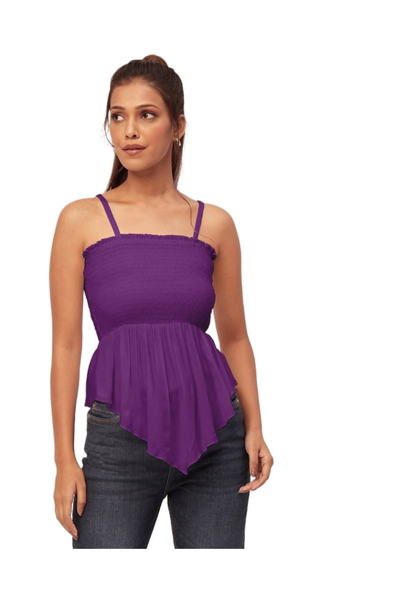 Solid Peplum Tops For Women, Casual Smocked Strap Tube Tunic