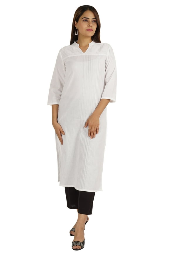 Solid Pintuck Blouses For Women Indian Ethnic Kurti Casual Cotton Kurta