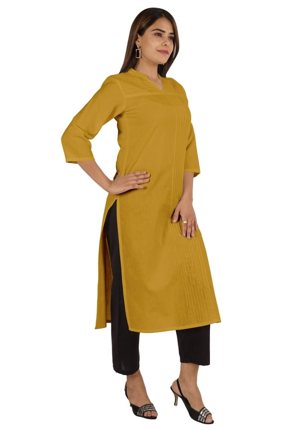 Solid Pintuck Blouses For Women Indian Ethnic Kurti Casual Cotton Kurta