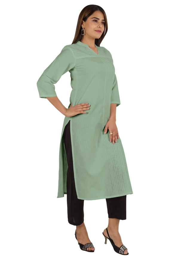 Solid Pintuck Blouses For Women Indian Ethnic Kurti Casual Cotton Kurta
