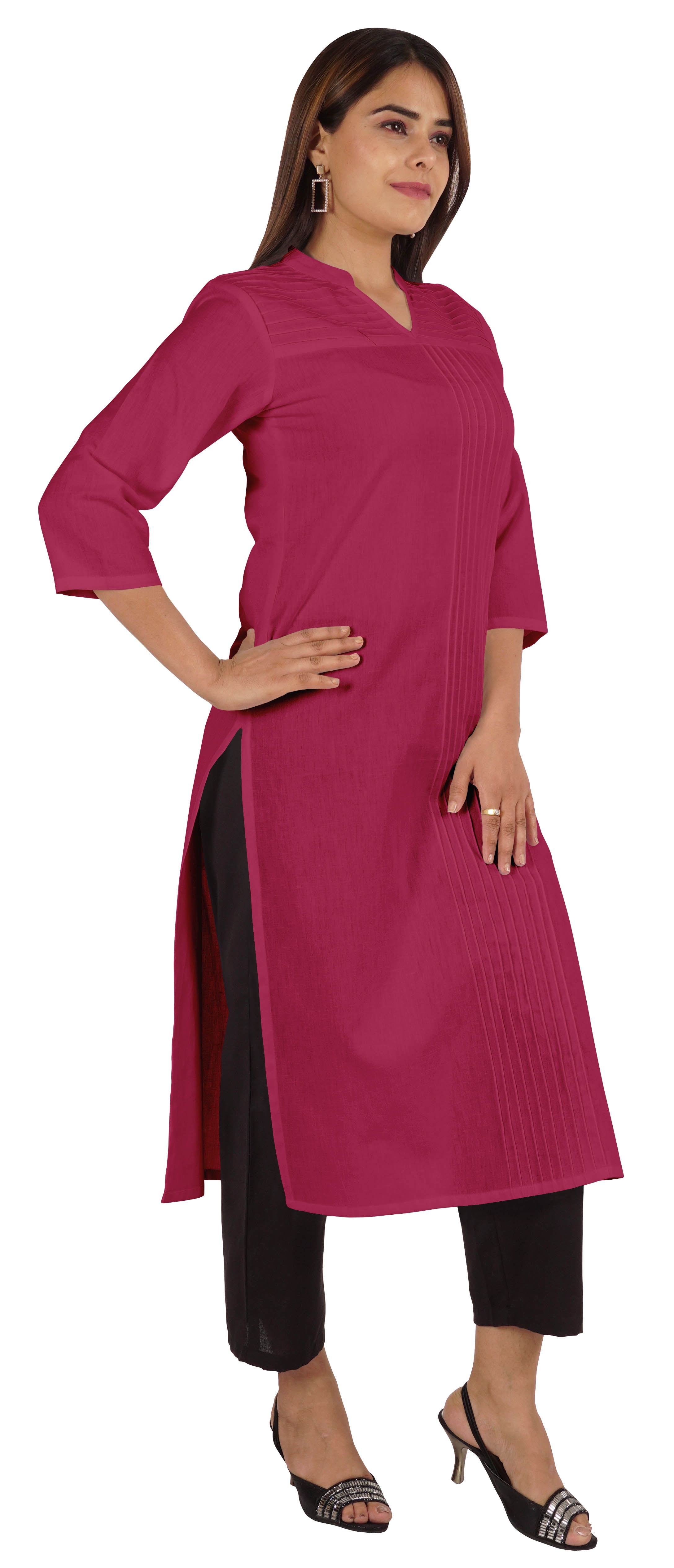 Damen Kurta Baumwolle Lang - Ethnische Bluse Mit Kordelzug