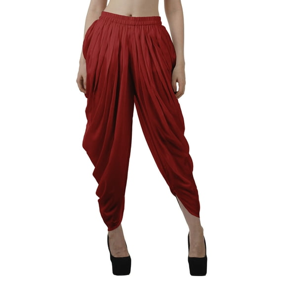 Moomaya Solid Punjabi Patiala Salwar Dhoti Pants For Women, Elastic Waist Relaxed Baggy Trousers