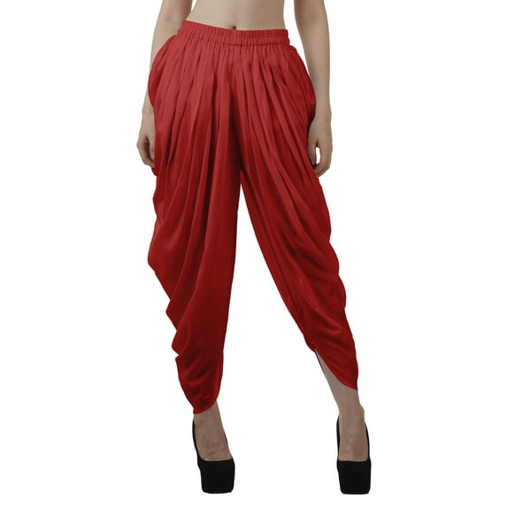 Moomaya Solid Punjabi Patiala Salwar Dhoti Pants For Women, Elastic Waist Relaxed Baggy Trousers