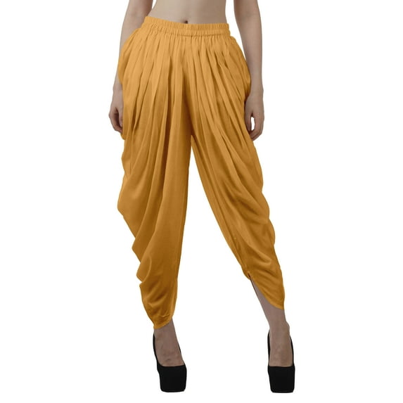 Moomaya Solid Punjabi Patiala Salwar Dhoti Pants For Women, Elastic Waist Relaxed Baggy Trousers