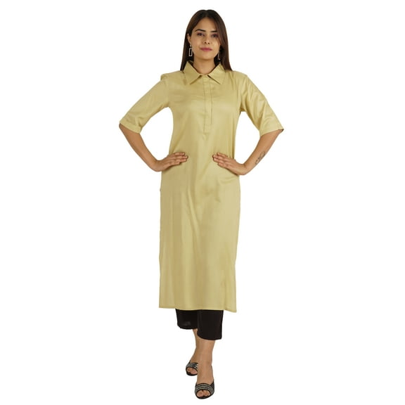 Moomaya Solid Rayon Kurta For Women bell Sleeve Drawstring Neck Long Ethnic Kurti