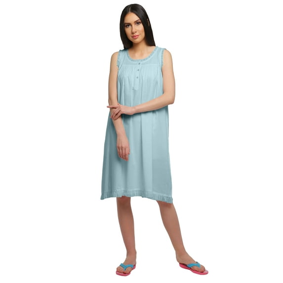Moomaya Solid Round Neck Nursing Sleepwear Cotton A-Line Sleeveless Nightdress