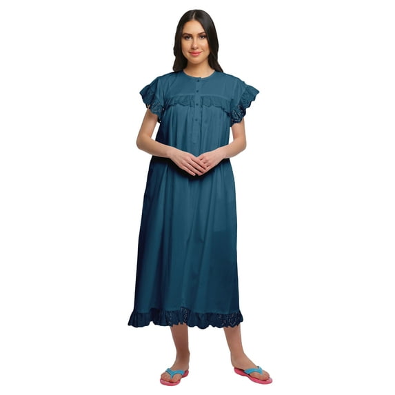 Moomaya Solid Round Neck Nursing Sleepwear For Women Cotton Nightdress