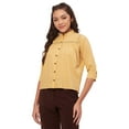 thumbnail image 1 of Moomaya Solid Shirts For Women, Mandarin Collar Button Down Cotton Formal Shirt, 1 of 8