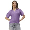 thumbnail image 1 of Moomaya Solid Short Sleeves Shirt Style Collar Top, Womens Summer Pullover Tunic, 1 of 8