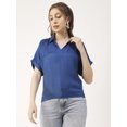 thumbnail image 1 of Moomaya Solid Short Sleeves Shirt Style Collar Top, Womens Summer Pullover Tunic, 1 of 8