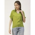 thumbnail image 1 of Moomaya Solid Short Sleeves Shirt Style Collar Top, Womens Summer Pullover Tunic, 1 of 8