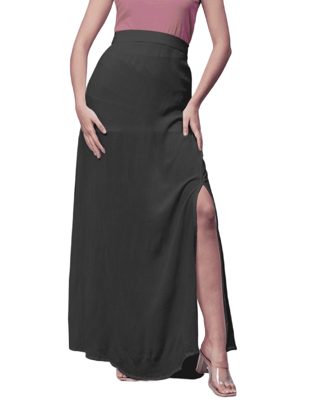 Moomaya Solid Side Slit Skirt For Women, Front Slit Ankle Length