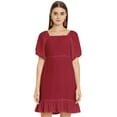 thumbnail image 1 of Moomaya Solid Square Neck Sheath Dress, Puff Sleeve Short Ruffle Hem Dress, 1 of 8