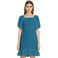 thumbnail image 1 of Moomaya Solid Square Neck Sheath Dress, Puff Sleeve Short Ruffle Hem Dress, 1 of 8