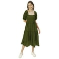 thumbnail image 1 of Moomaya Solid Square Neck Smocked Midi Dress, Poly Georgette Dresses For Women, 1 of 8