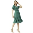 thumbnail image 1 of Moomaya Solid Square Neck Tiered Dress, Knee Length Flared Smocked Summer Dress, 1 of 8