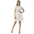 thumbnail image 1 of Moomaya Solid Summer 2 Pcs Set For Women, Off-Shoulder Crop Top - Mini Skirt Coord Set, 1 of 8