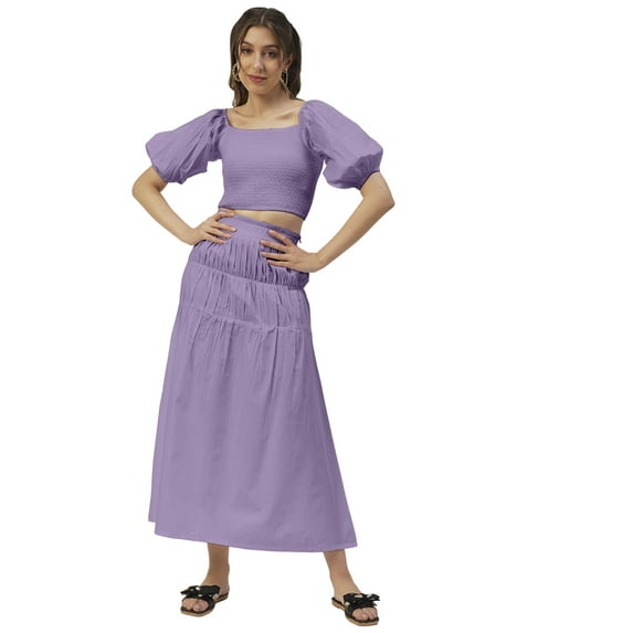 Moomaya Solid Summer 2 Pcs Skirt Top Set For Women, Viscose Rayon Coord Set