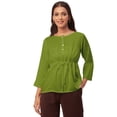 thumbnail image 1 of Moomaya Solid Tie-Up Tops For Women, Quarter Sleeves Round Neck Casual Viscose Top, 1 of 6