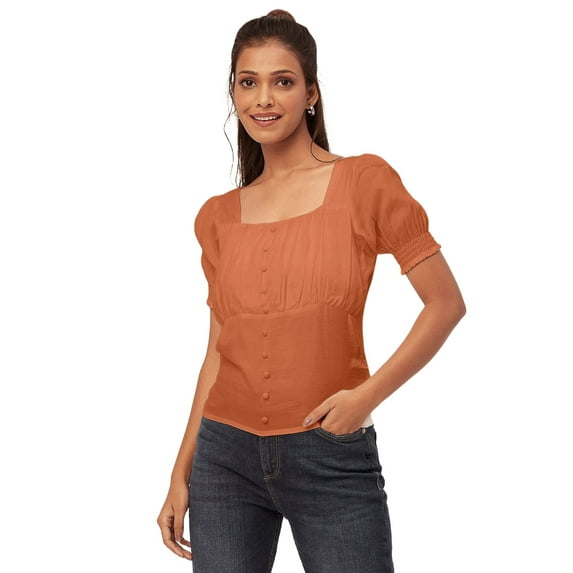 Moomaya Solid Tops For Women, Square Neck, Smart Chic Short Tops