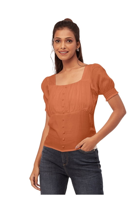 Solid Tops For Women, Square Neck, Smart Chic Short Tops