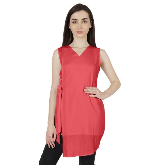 Moomaya Solid V-neck Tunic TankTopFor Womens Sleeveless SummerTopsAsymmetric Hem