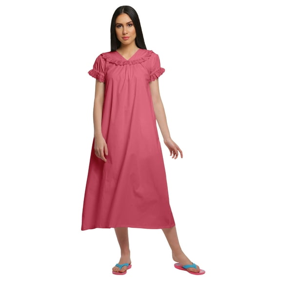 Moomaya Solid WoMen's Cotton Nightwear Short Sleeve Sleepwear Nightdress