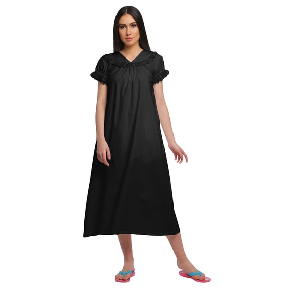 Moomaya Solid WoMen's Cotton Nightwear Short Sleeve Sleepwear Nightdress