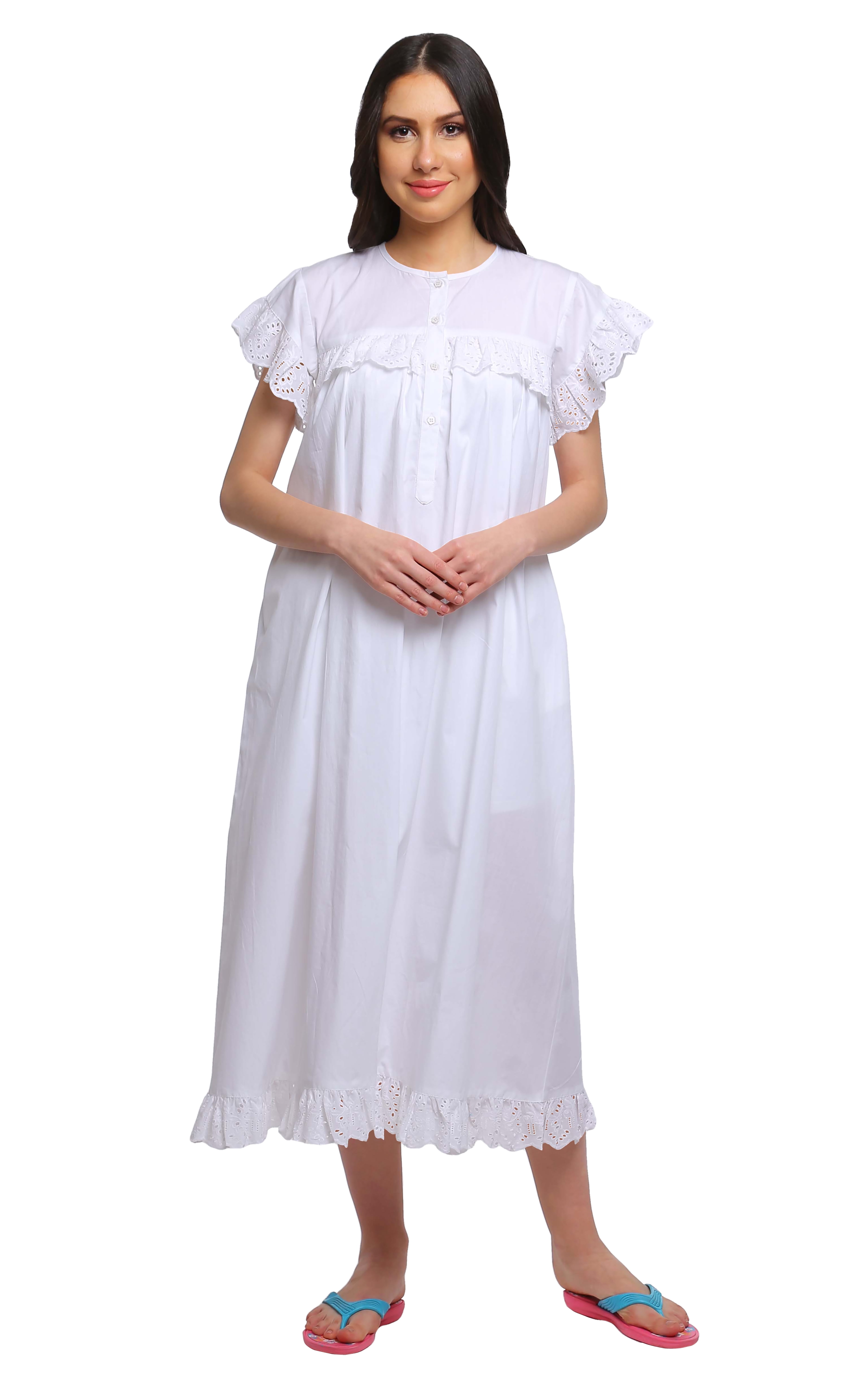 cotton mid length night dress Evelyn - Women's Short Sleeve Cotton Nightgown, Pink Floral | Vintage Nightdress | Old Fashioned Retro Nightie | SML (4-6)