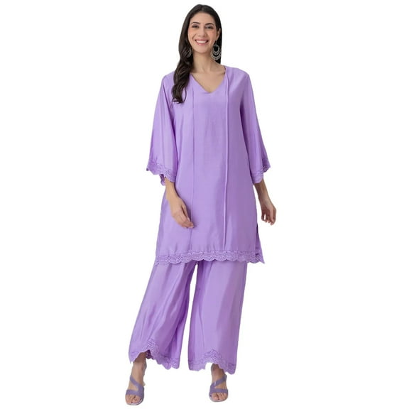 Moomaya Solid Women's Kurta With Palazzo, Long Sleeve, Relaxed fit Women Indian Wear