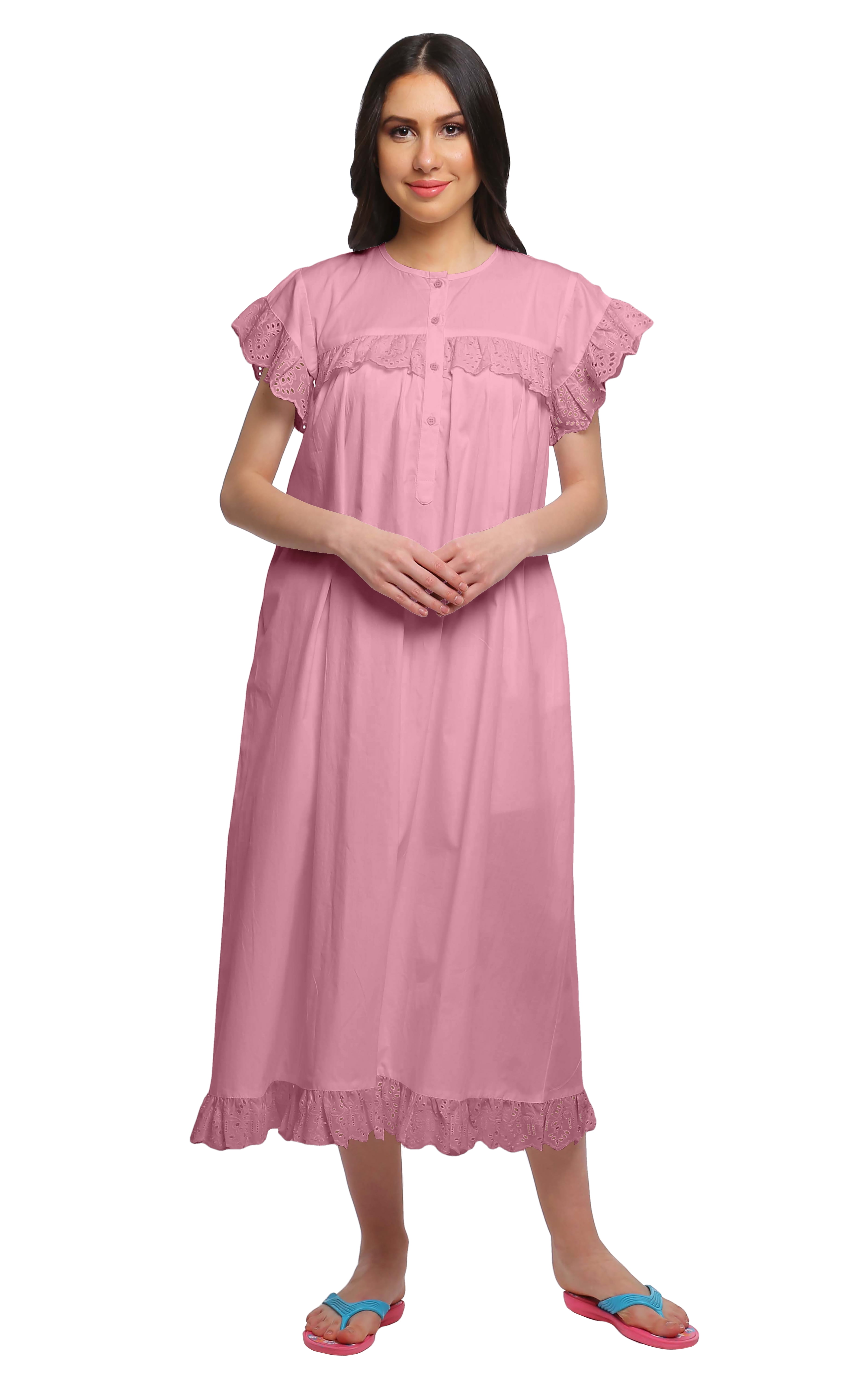Moomaya Solid Women's Nightdress Mid Calf Length Cotton Short Sleeve  Sleepwear - Walmart.com