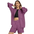 thumbnail image 1 of Moomaya, Solid Womens 2 Pcs Co-Ord Set, Crinkle Rayon Long Shirt With Shorts, 1 of 9