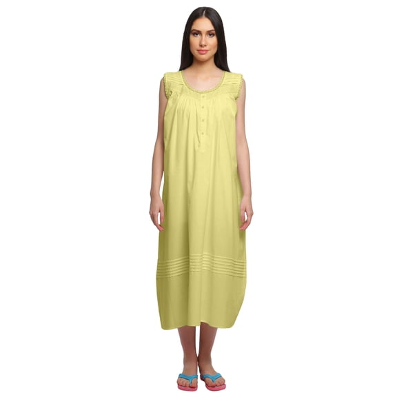 Moomaya Solid Womens Button Placket Knee Long Nightdress Cotton Night Gown
