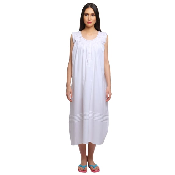 Moomaya Solid Womens Button Placket Knee Long Nightdress Cotton Night Gown