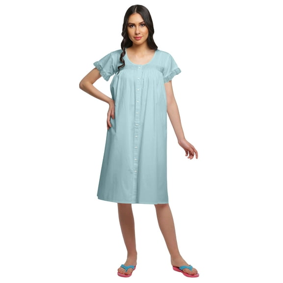 Moomaya Solid Womens Nightdress Knee Length Cotton Sleeve Sleepwear