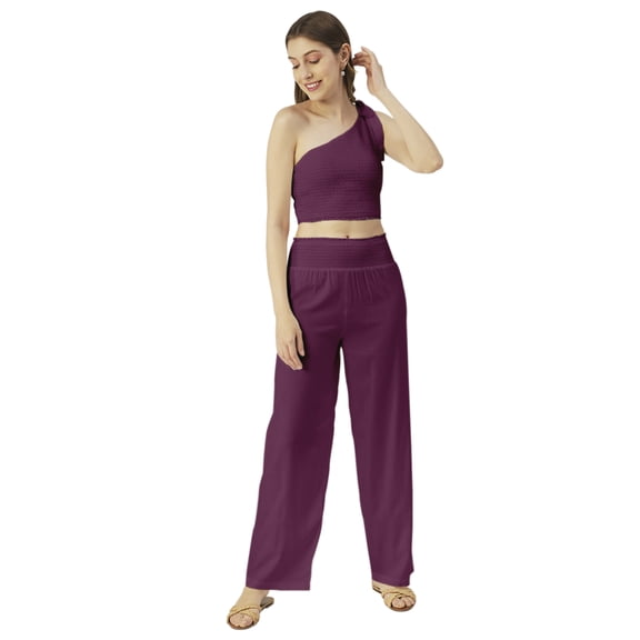 Moomaya Solid Womens Summer Coord Set, 2 Pcs Set Crop Top with Palazzo, Resort Wear