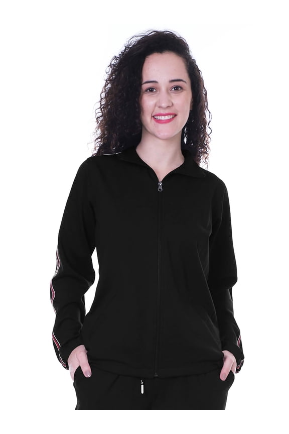 Solid Zipper Jacket Womens Long Sleeve Jogger Track Top With Pockets