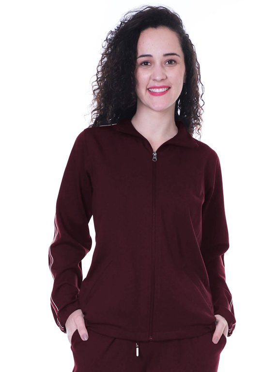 Solid Zipper Jacket Womens Long Sleeve Jogger Track Top With Pockets