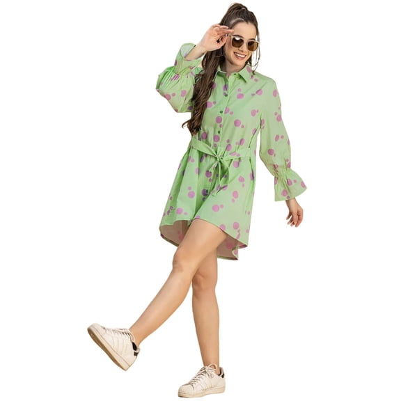 Moomaya Spread Collar Shirt Cotton Dress - Women's Casual Printed Dress