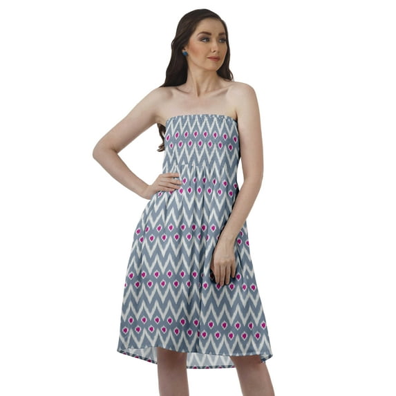 Moomaya Strapless Sundresses For Women Printed Crepe Smocked Tube Womens Dress
