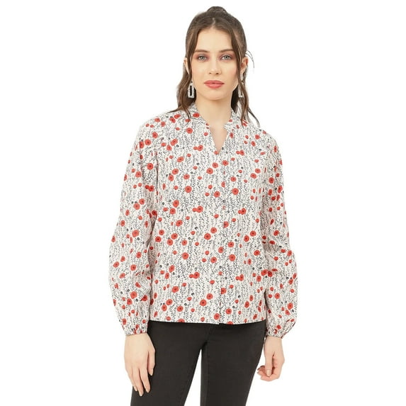 Moomaya Stylish Bishop Sleeves Cotton Shirt - Long Sleeves, Boho Style