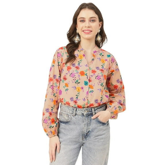Moomaya Stylish Bishop Sleeves Cotton Shirt - Long Sleeves, Boho Style