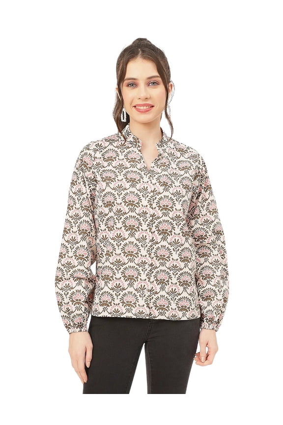 Stylish Bishop Sleeves Cotton Shirt - Long Sleeves, Boho Style