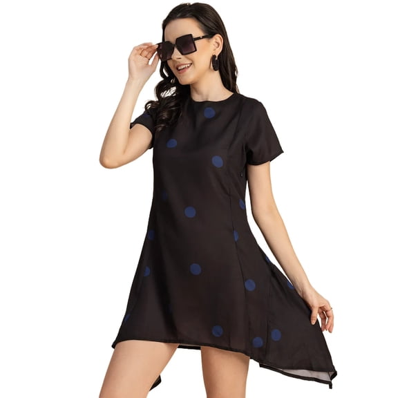 Moomaya Stylish Printed Georgette Short Sleeve Asymmetric Dress - Cocktail Dress
