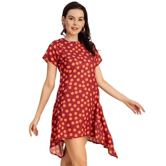 Moomaya Stylish Printed Georgette Short Sleeve Asymmetric Dress - Cocktail Dress