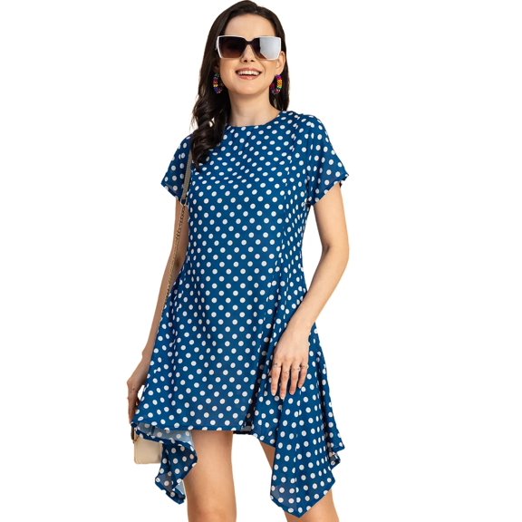 Moomaya Stylish Printed Georgette Short Sleeve Asymmetric Dress - Cocktail Dress